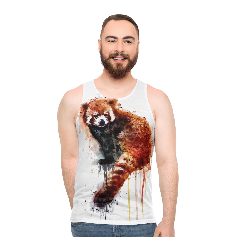 Watercolor red panda painting on unisex tank top