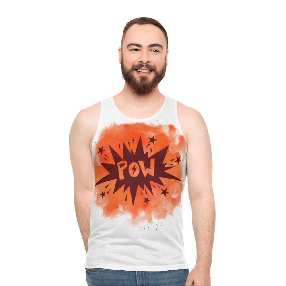 Watercolor superhero graphic on unisex tank top
