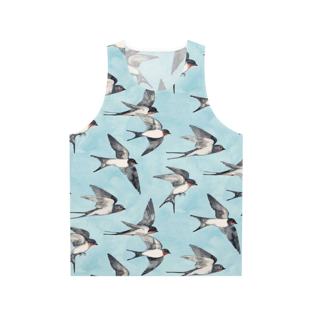Watercolor tank top with swallows in flight