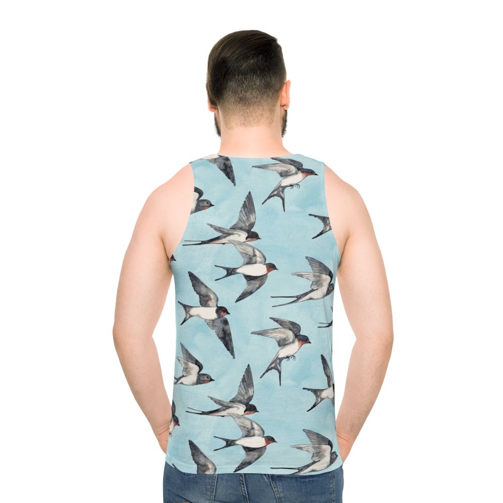 Watercolor tank top with swallows in flight