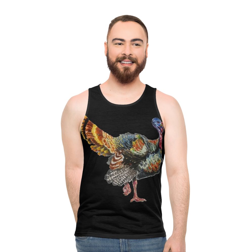 Watercolor turkey feather unisex tank top