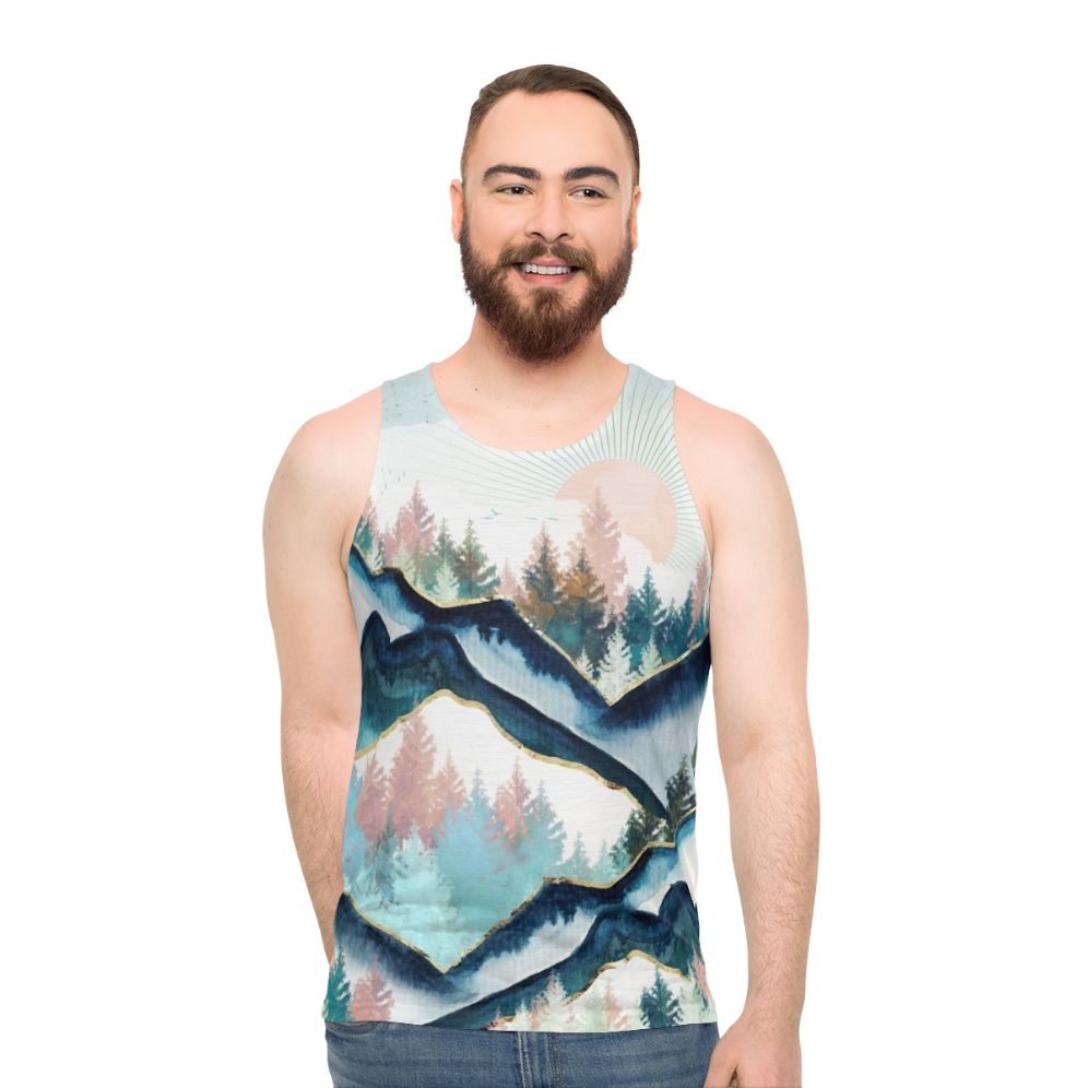 Watercolor winter forest unisex tank top