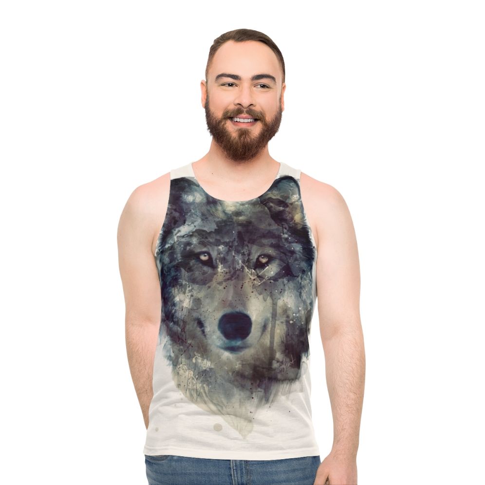 Watercolor wolf persevere unisex tank top