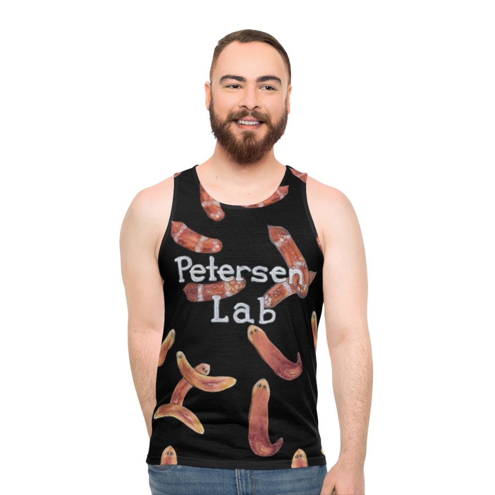Watercolor worm science design unisex tank top