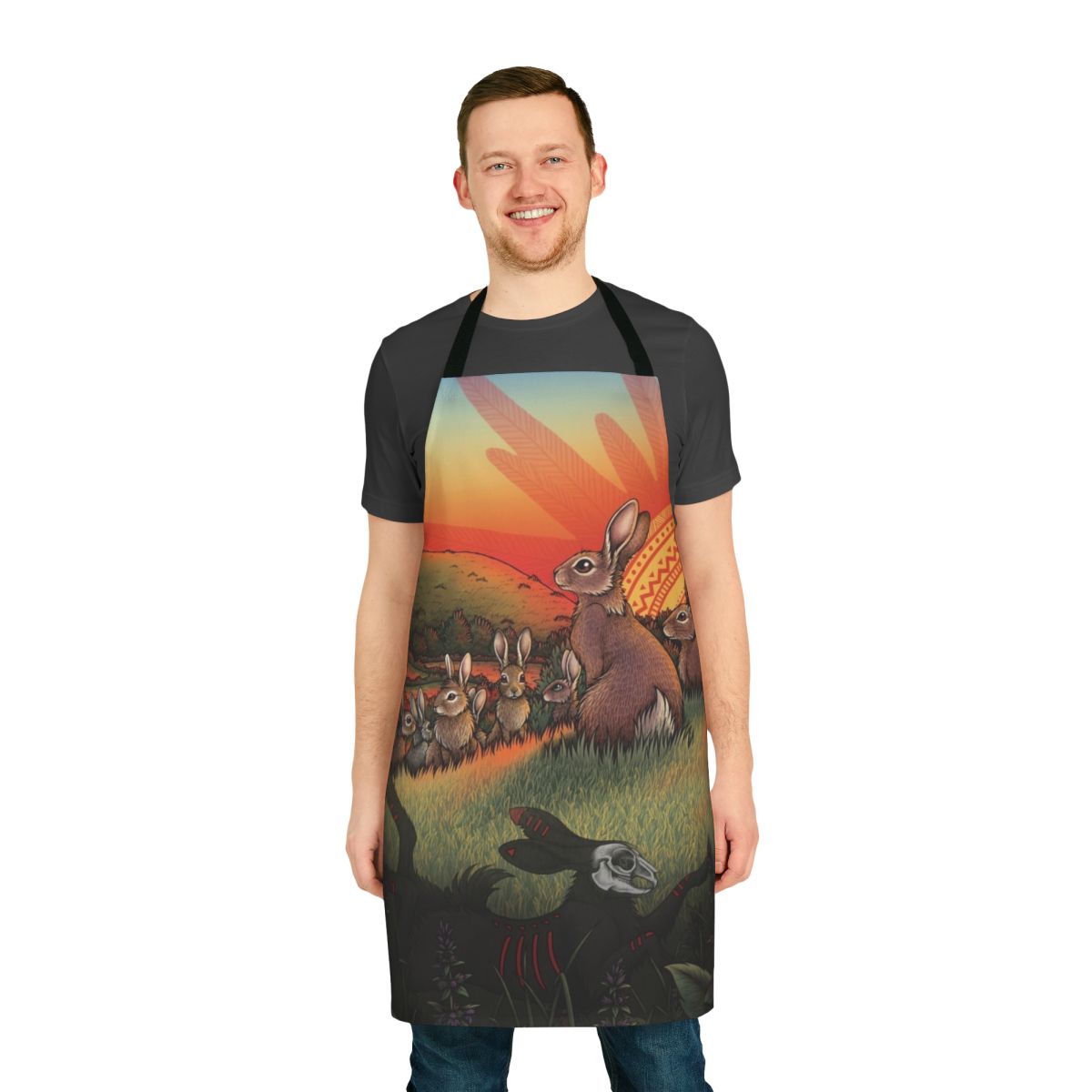 Watership Down themed apron featuring rabbits and literary elements