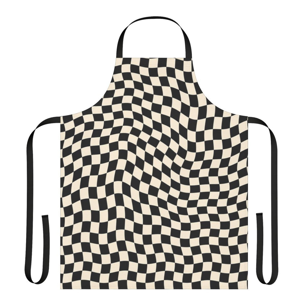 Wavy checkerboard pattern apron with a retro, vintage, and groovy design.