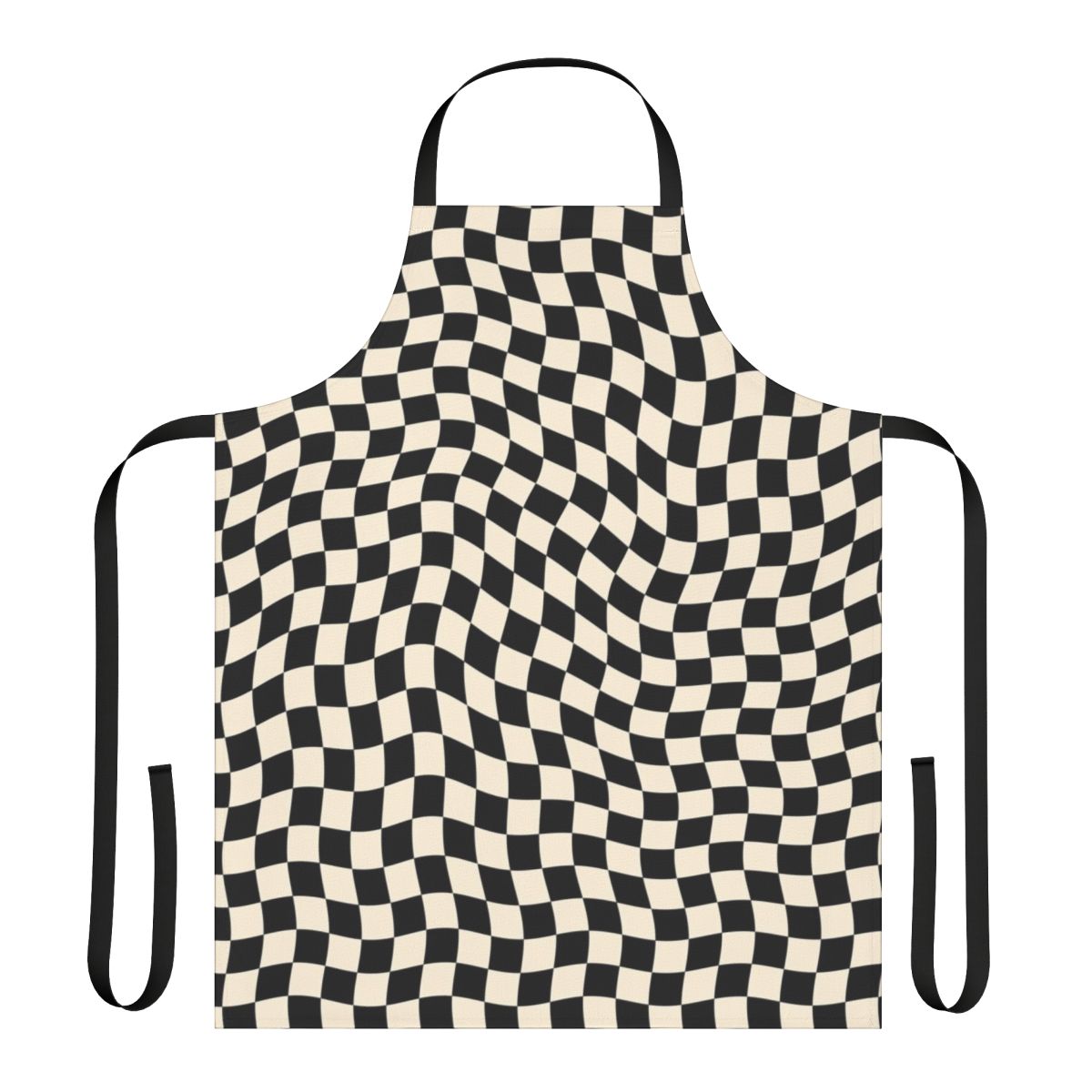 Wavy checkerboard pattern apron with a retro, vintage, and groovy design.