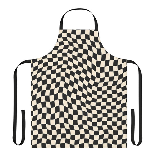 Wavy checkerboard pattern apron with a retro, vintage, and groovy design.