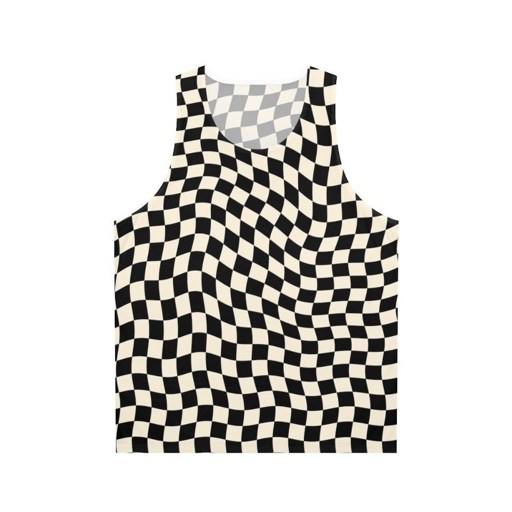 Wavy checkerboard pattern unisex retro tank top