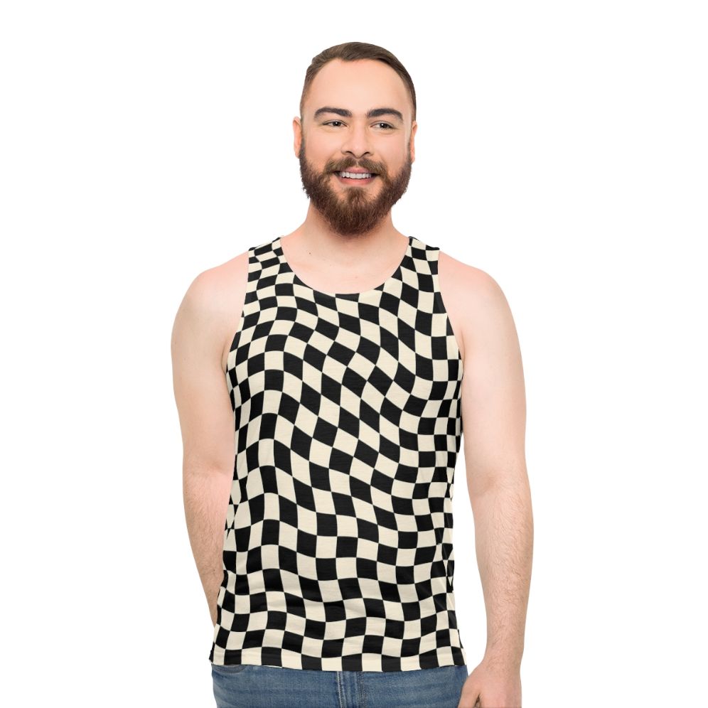 Wavy checkerboard pattern unisex retro tank top