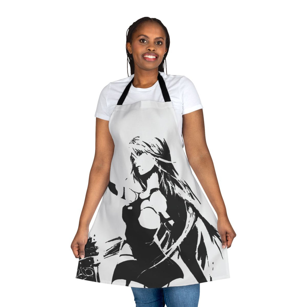 Weathered A2 inspired apron featuring the character from the Nier Automata video game series