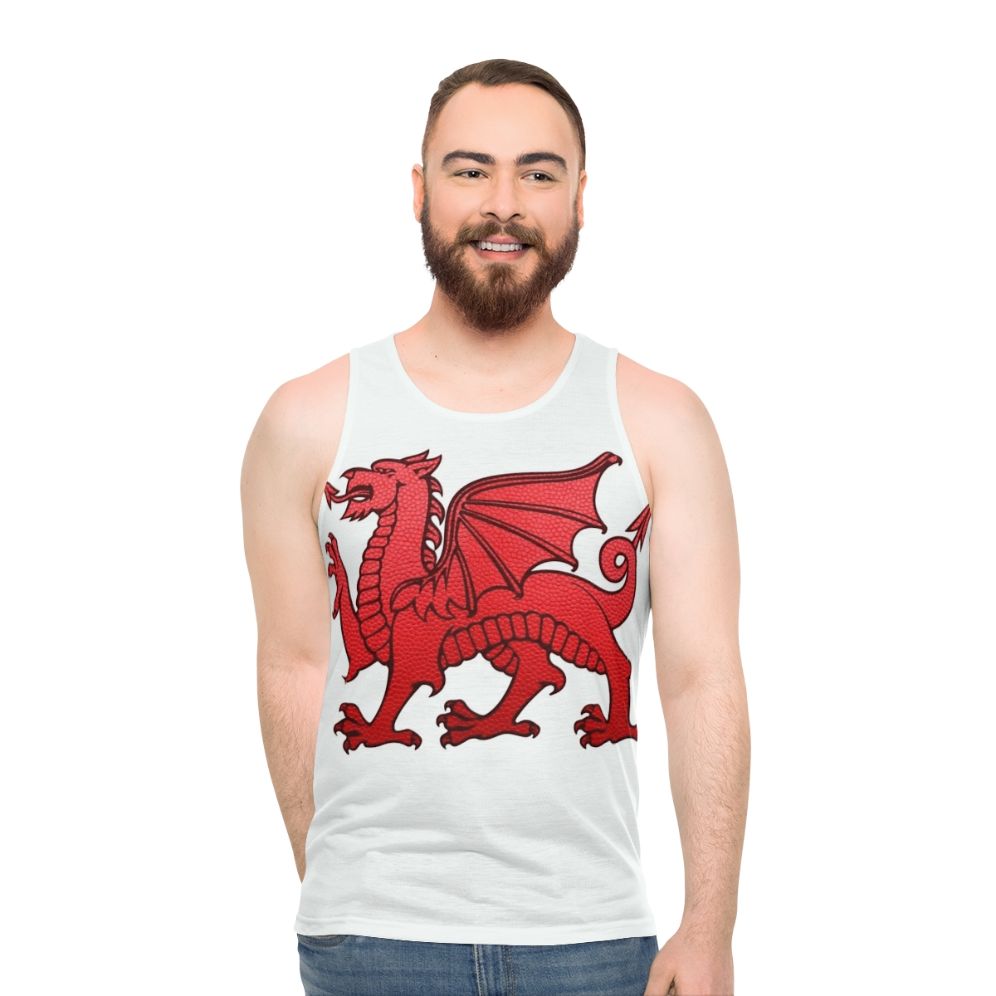 Unisex tank top with Welsh Red Dragon leather texture design