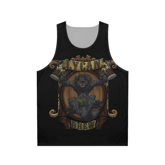 Werewolf howling at the moon on a unisex beer tank top