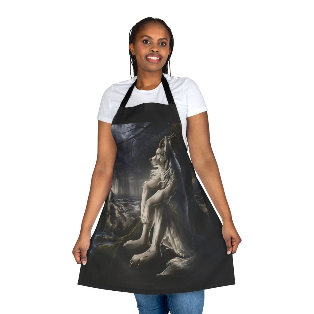 Werewolf meme-themed kitchen apron with a sitting werewolf design