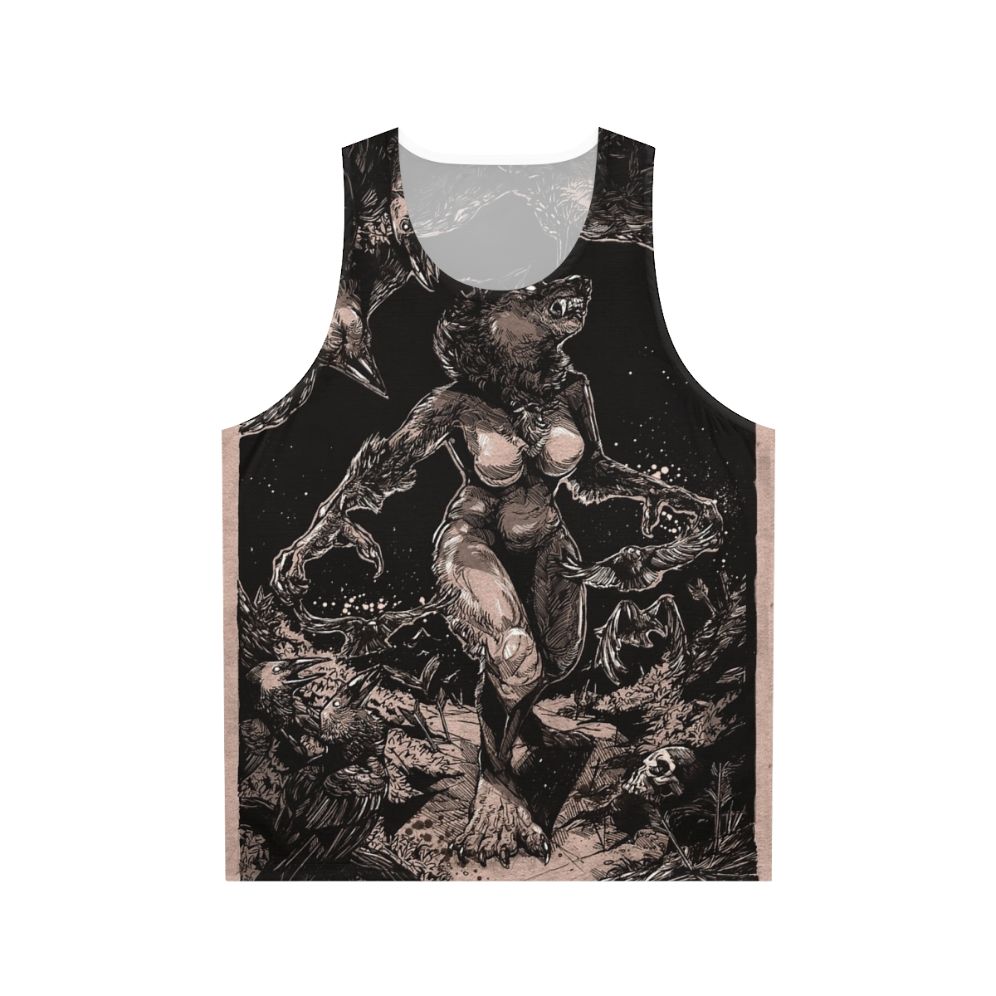 Unisex tank top with werewolf and wolf design for horror fans