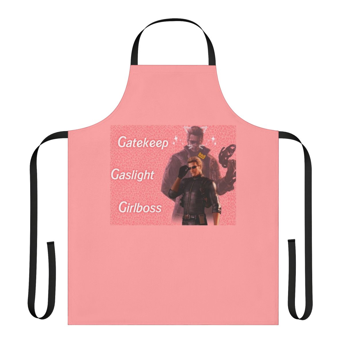 Wesker-themed apron featuring the "Gaslight, Gatekeep, Girlboss" design for Resident Evil fans