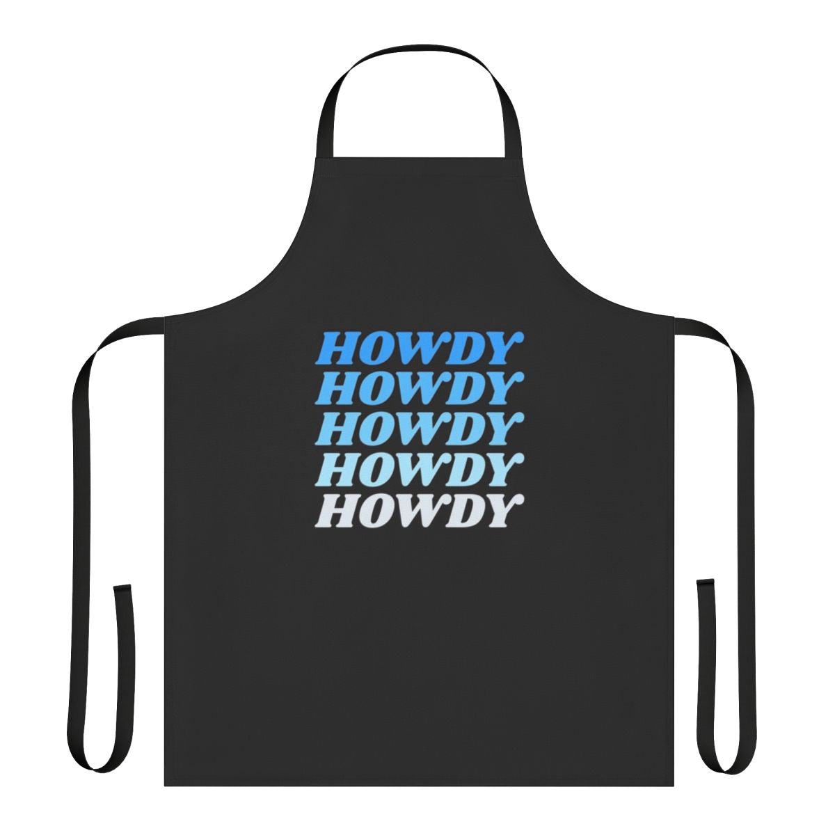 A rustic-style apron featuring the text "Howdy" in a western-inspired font