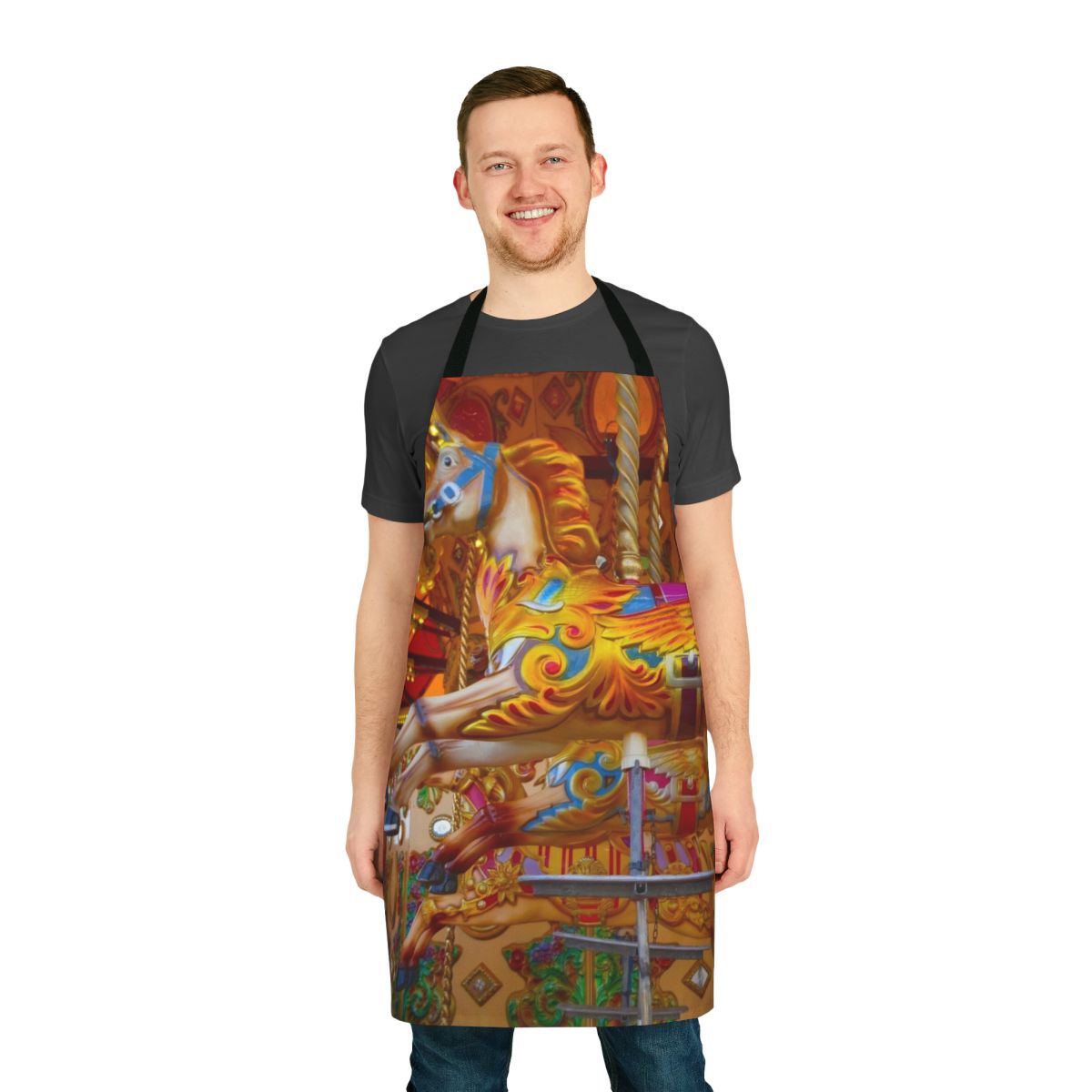 Weymouth carousel-themed apron with vibrant colors and classic design