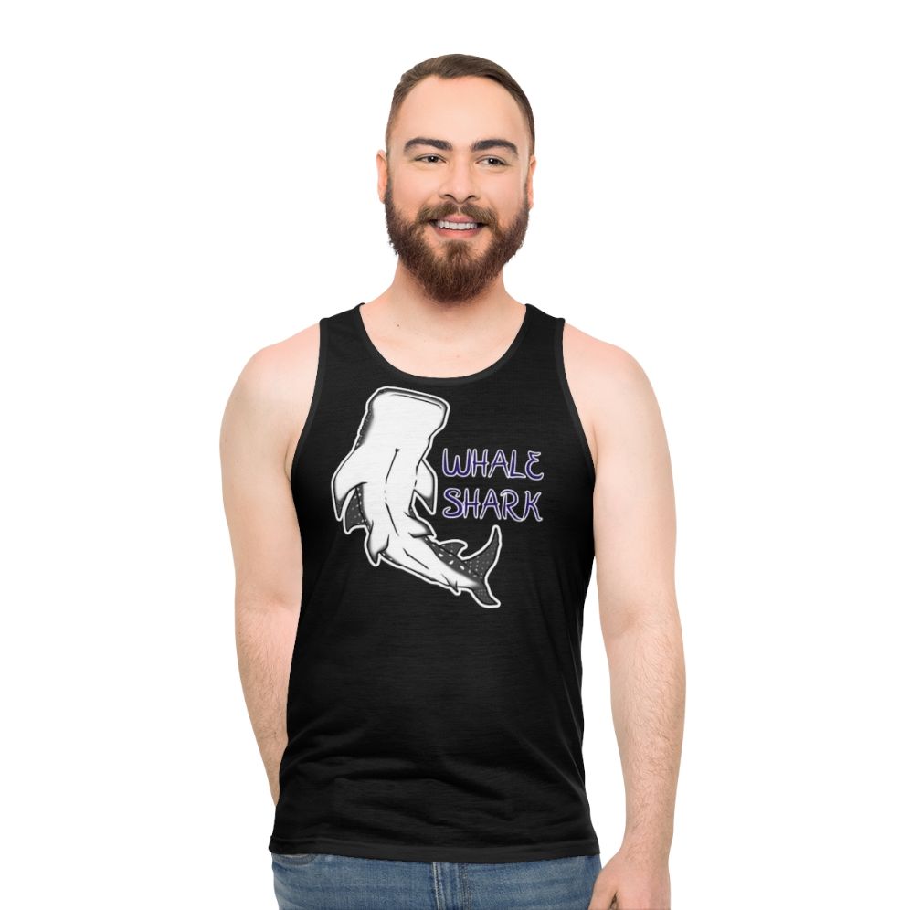 Whale shark unisex tank top with purple and blue design
