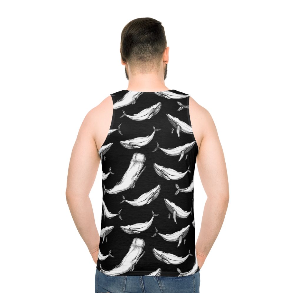 Whales in black seamless pattern unisex tank top