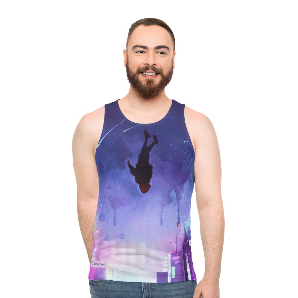 Spiderverse inspired unisex tank top with "What's Up Danger" design