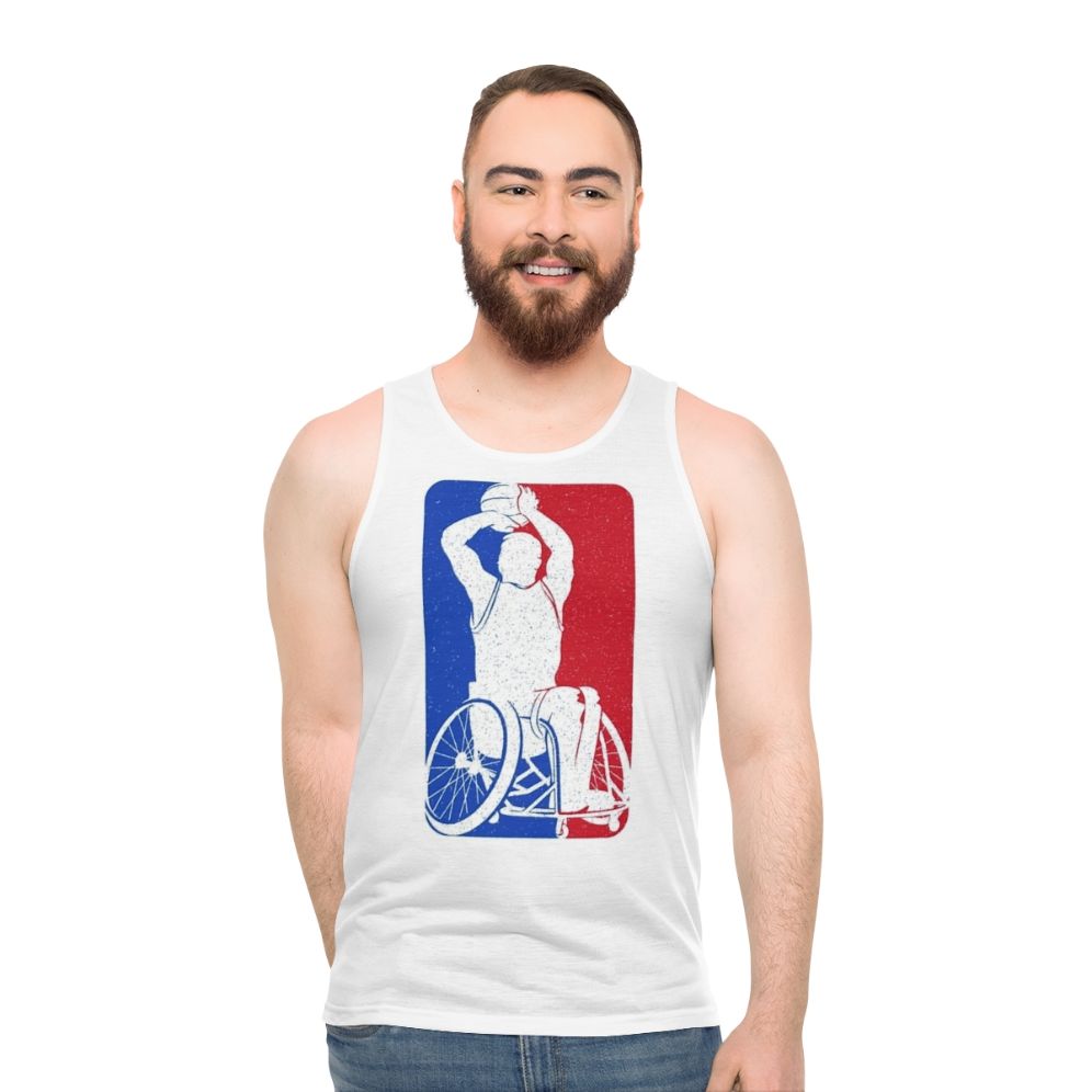 Wheelchair basketball player wearing a unisex sports tank top