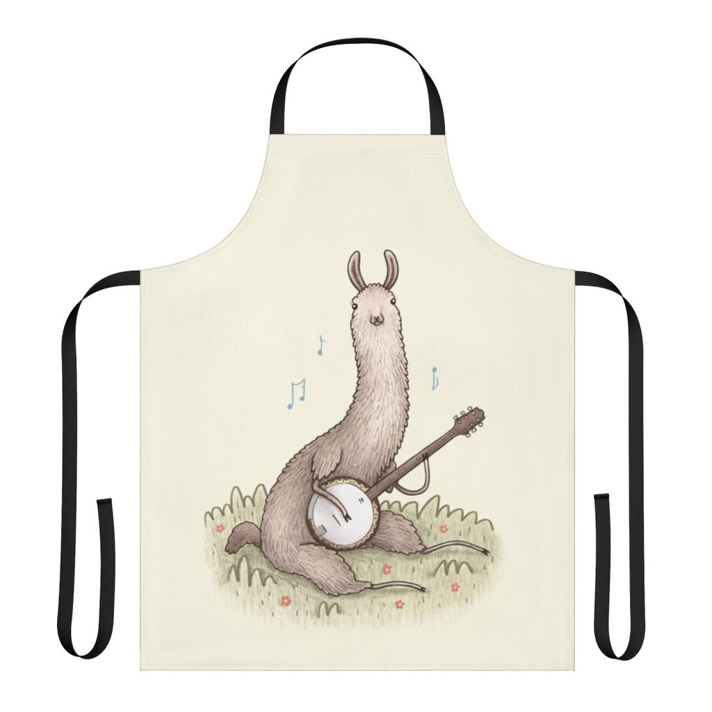 Whimsical apron featuring a playful design of a llama playing a banjo