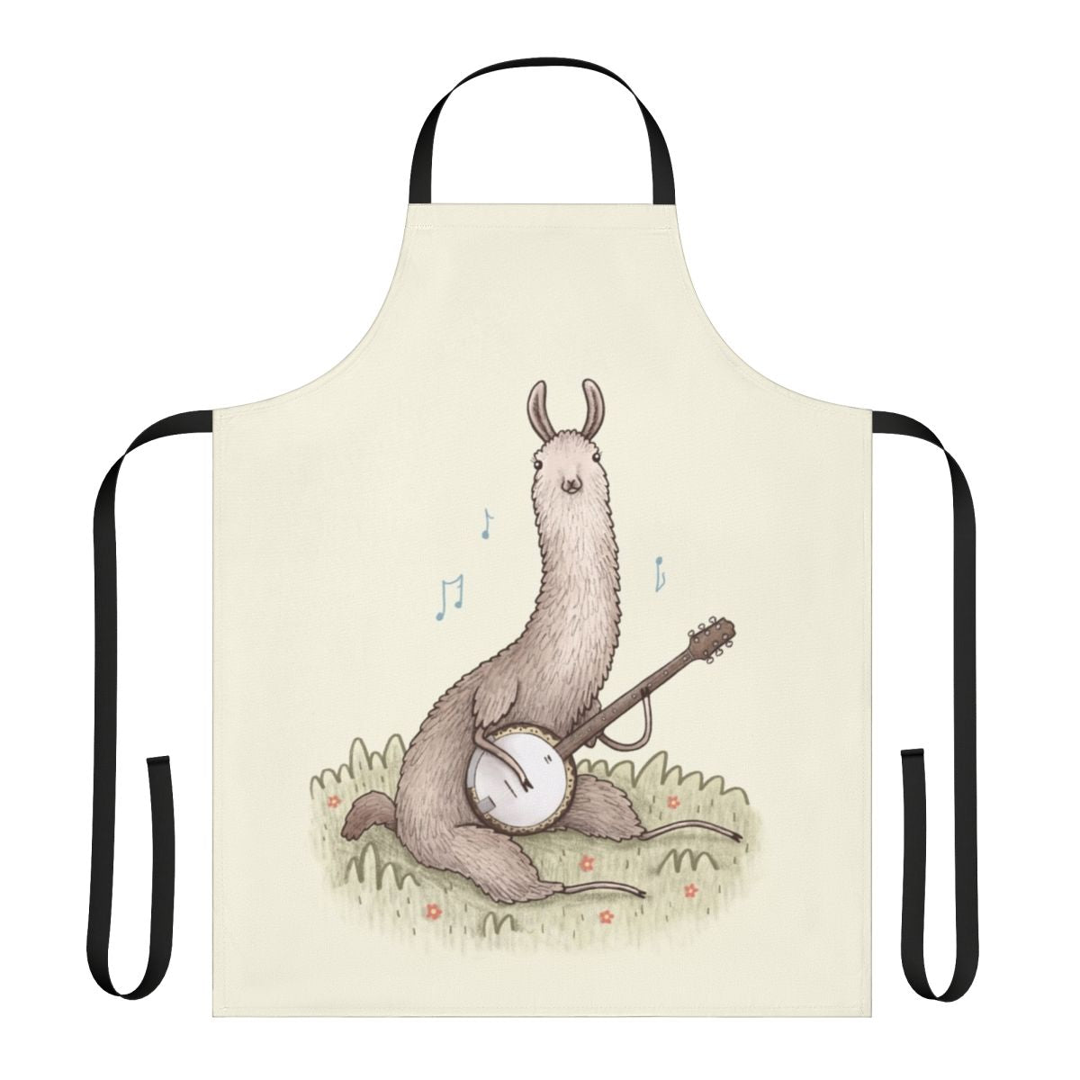 Whimsical apron featuring a playful design of a llama playing a banjo