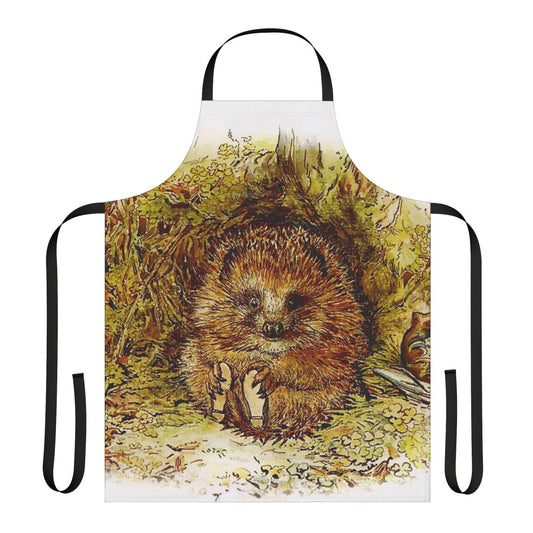 A charming apron featuring the hedgehog character from Beatrix Potter's beloved children's tales