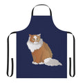 Whimsical apron featuring a cat in the style of the mythical cat burma creature