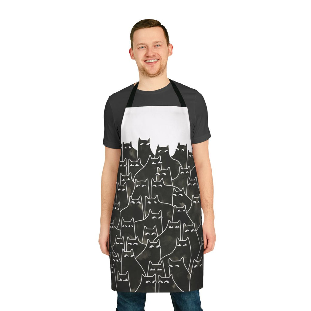 Whimsical cats apron with a watercolor pattern, perfect for cat lovers