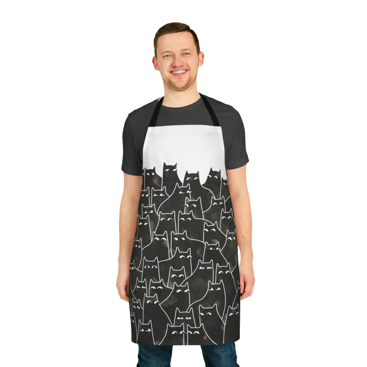 Whimsical cats apron with a watercolor pattern, perfect for cat lovers