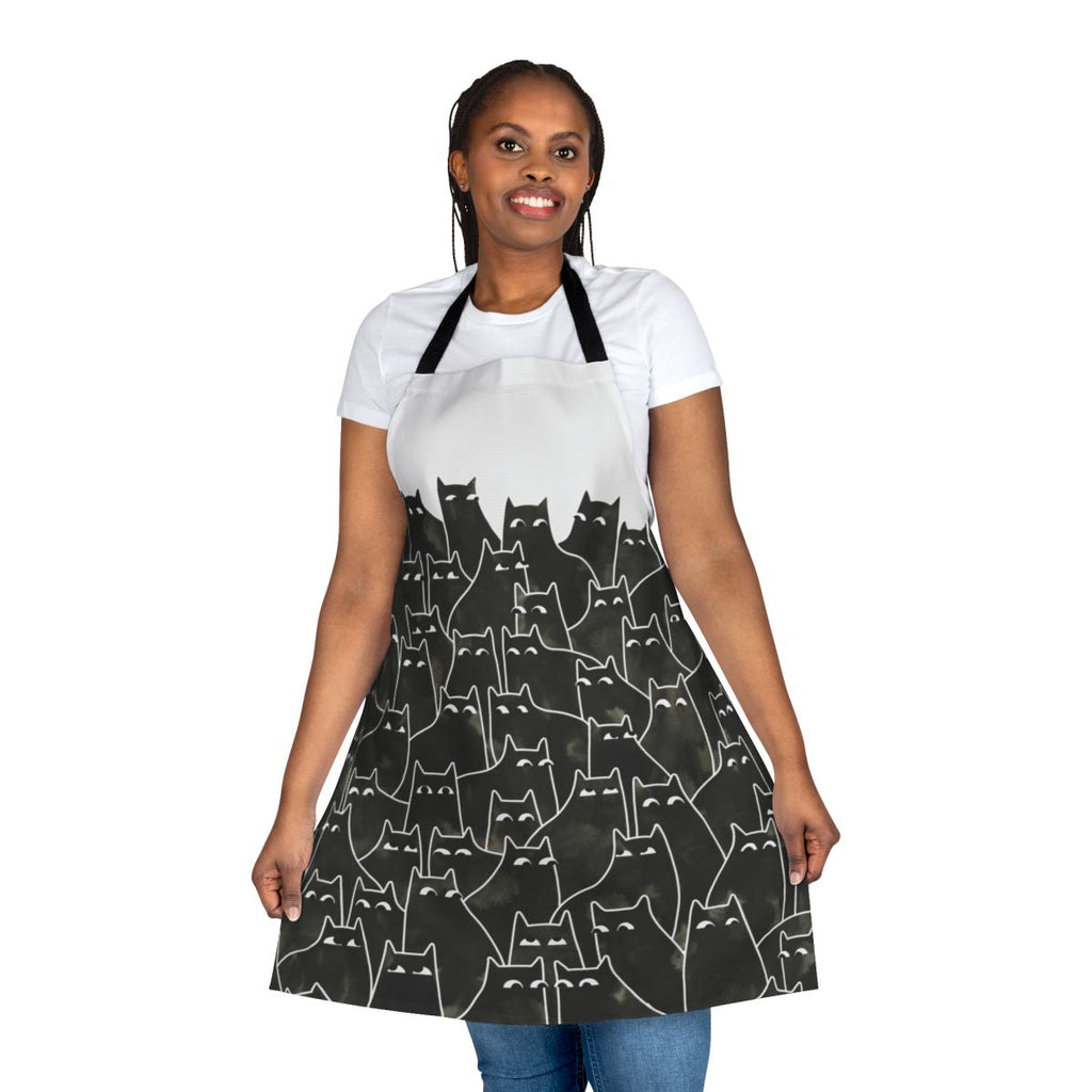 Whimsical cats apron with a watercolor pattern, perfect for cat lovers