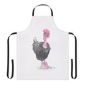 Whimsical chicken apron featuring a bird wearing high top sneakers