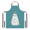 A whimsical Christmas-themed apron featuring a playful, cartoon-style cat design