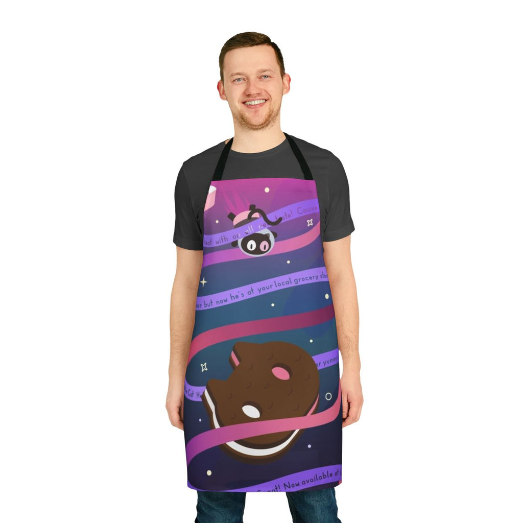 A whimsical apron featuring the character Cookie Cat from the Cartoon Network series Steven Universe.