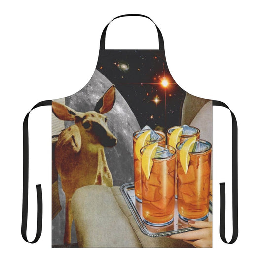 Whimsical deer and lemon digital collage printed on a high-quality apron