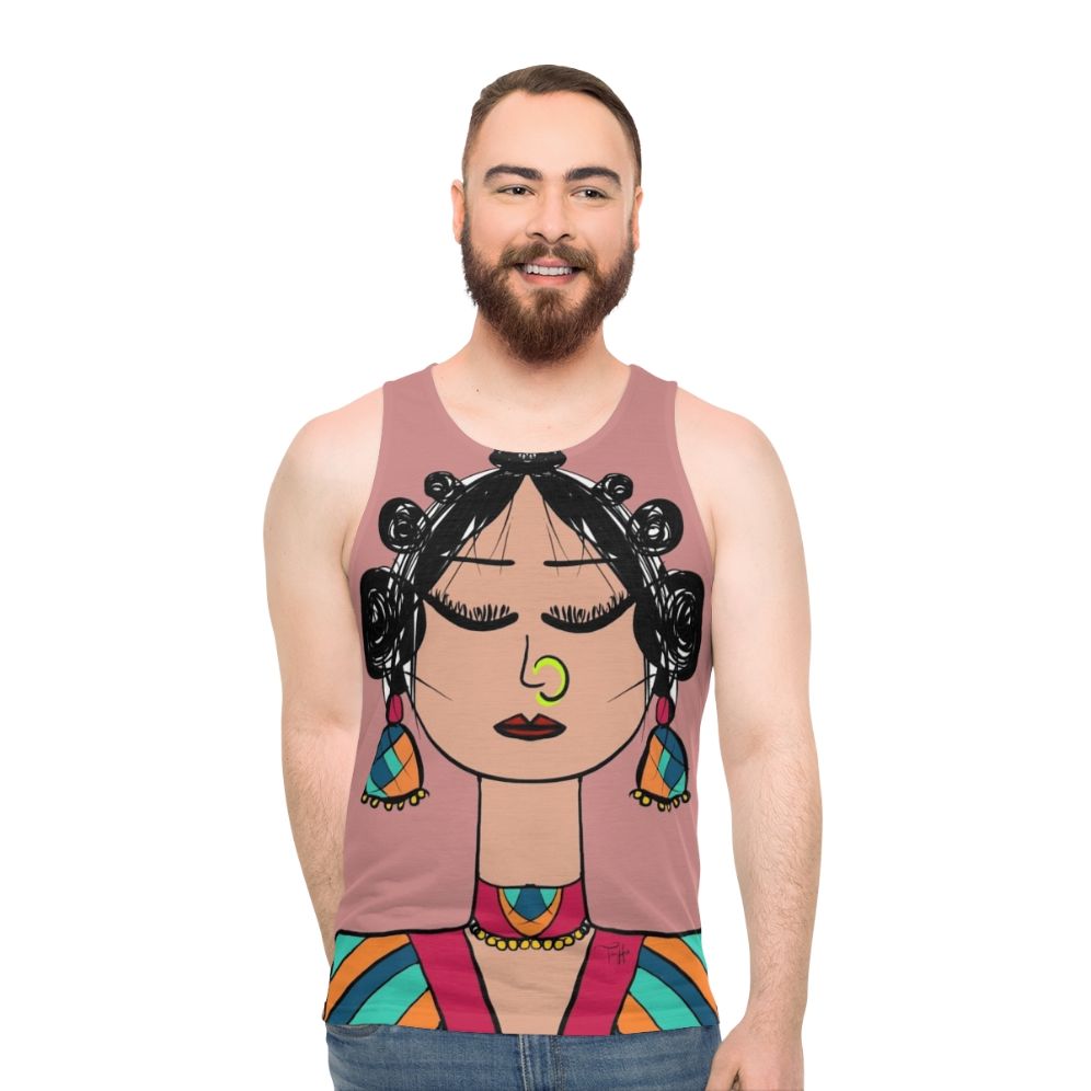 Whimsical diva doll unisex geometric tank top