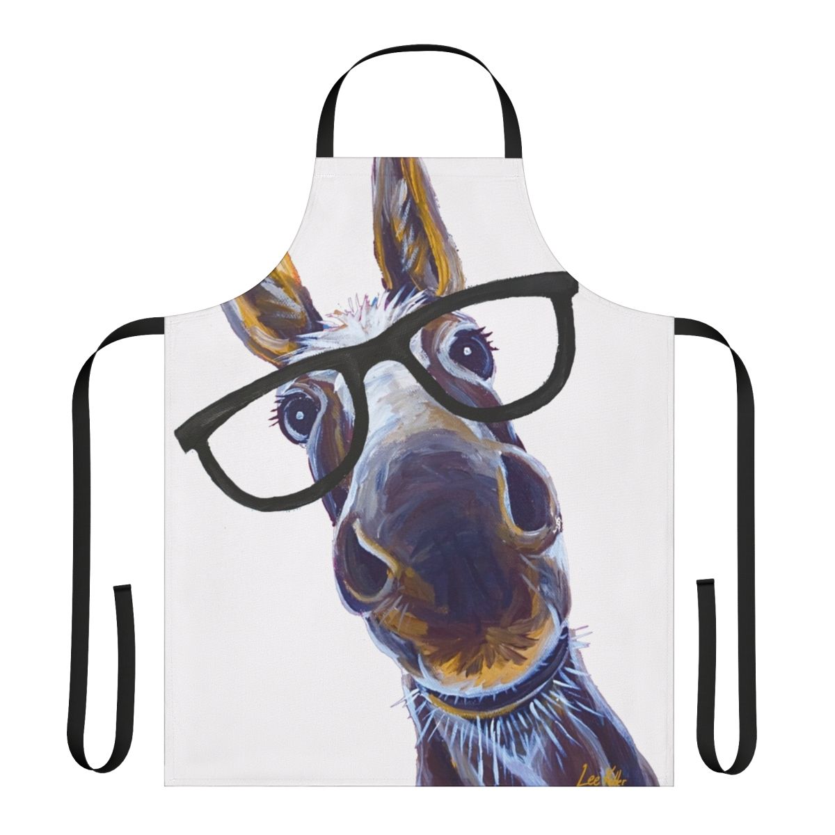 Illustration of a donkey wearing glasses on a white apron, a humorous and quirky home accessory.