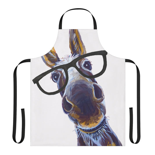 Illustration of a donkey wearing glasses on a white apron, a humorous and quirky home accessory.