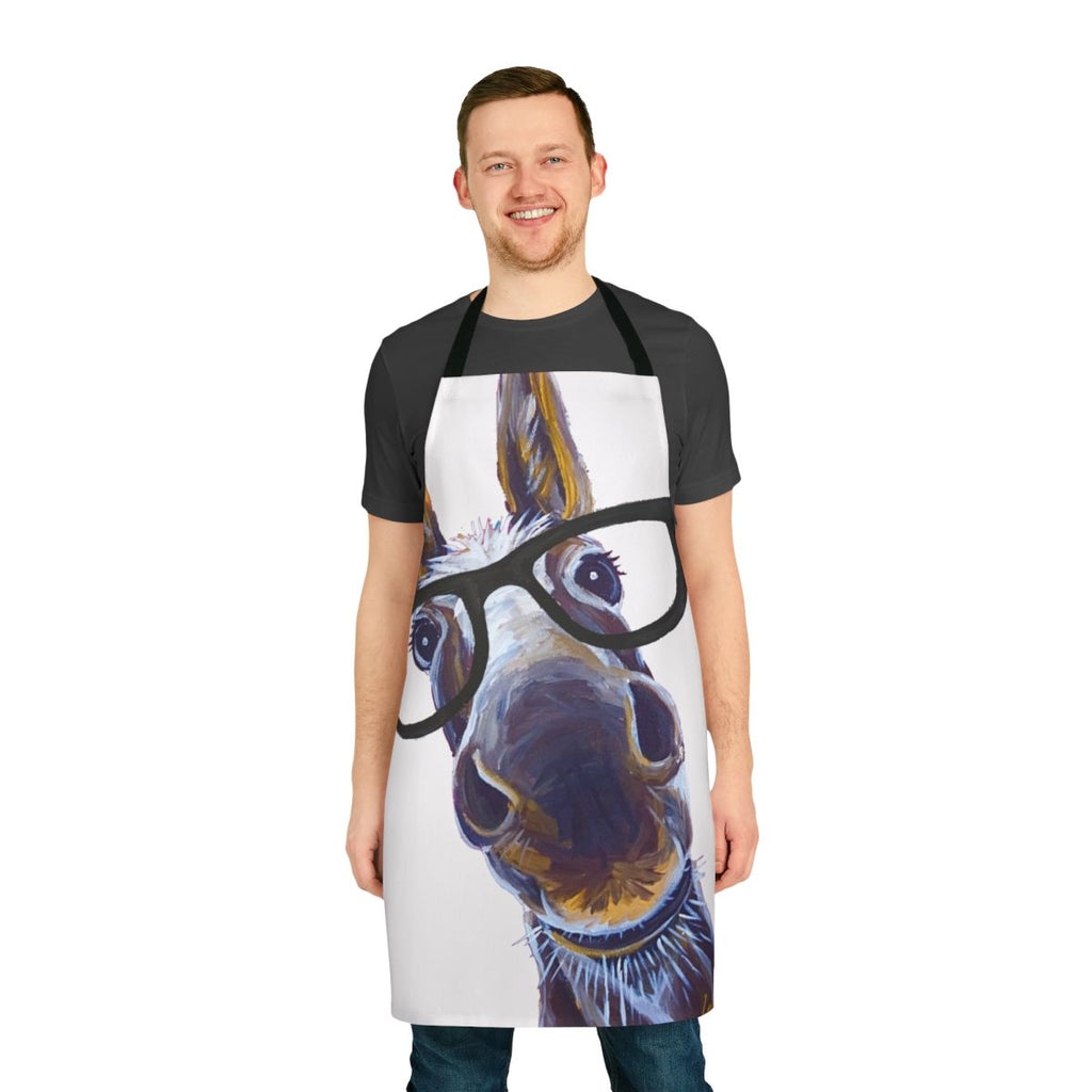 Illustration of a donkey wearing glasses on a white apron, a humorous and quirky home accessory.