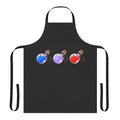 Whimsical fantasy-themed apron featuring potion designs in blue and red colors
