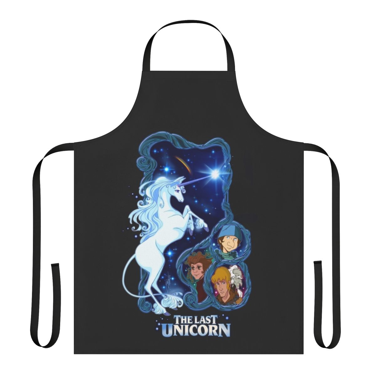 Whimsical apron featuring imagery from the classic fantasy film The Last Unicorn