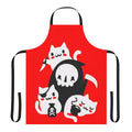 A stylish apron featuring playful kittens and morbid imagery, perfect for the cat lover with a touch of dark humor.