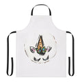 A beautiful floral apron featuring a magical unicorn design, perfect for the kitchen, garden, or creative projects.