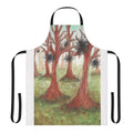 Apron featuring a whimsical, abstract landscape design with trees, greenery, and a fantasy-inspired aesthetic.