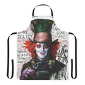 Whimsical apron featuring a mad hatter design, inspired by the iconic Johnny Depp character