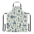 Apron featuring a pastel pattern with various magical and mythological creatures like Bigfoot, Loch Ness Monster, and dragons.
