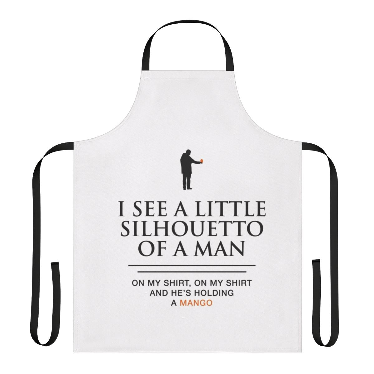Vibrant apron featuring a humorous mango-themed design, perfect for music and fruit lovers.