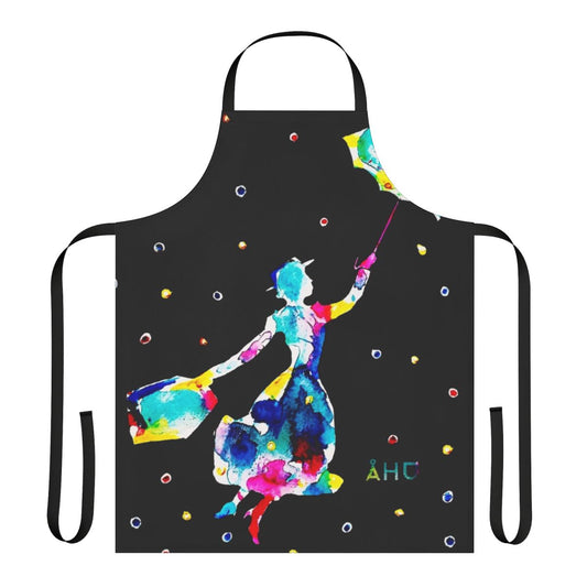 Colorful and whimsical Mary Poppins inspired apron with watercolor art
